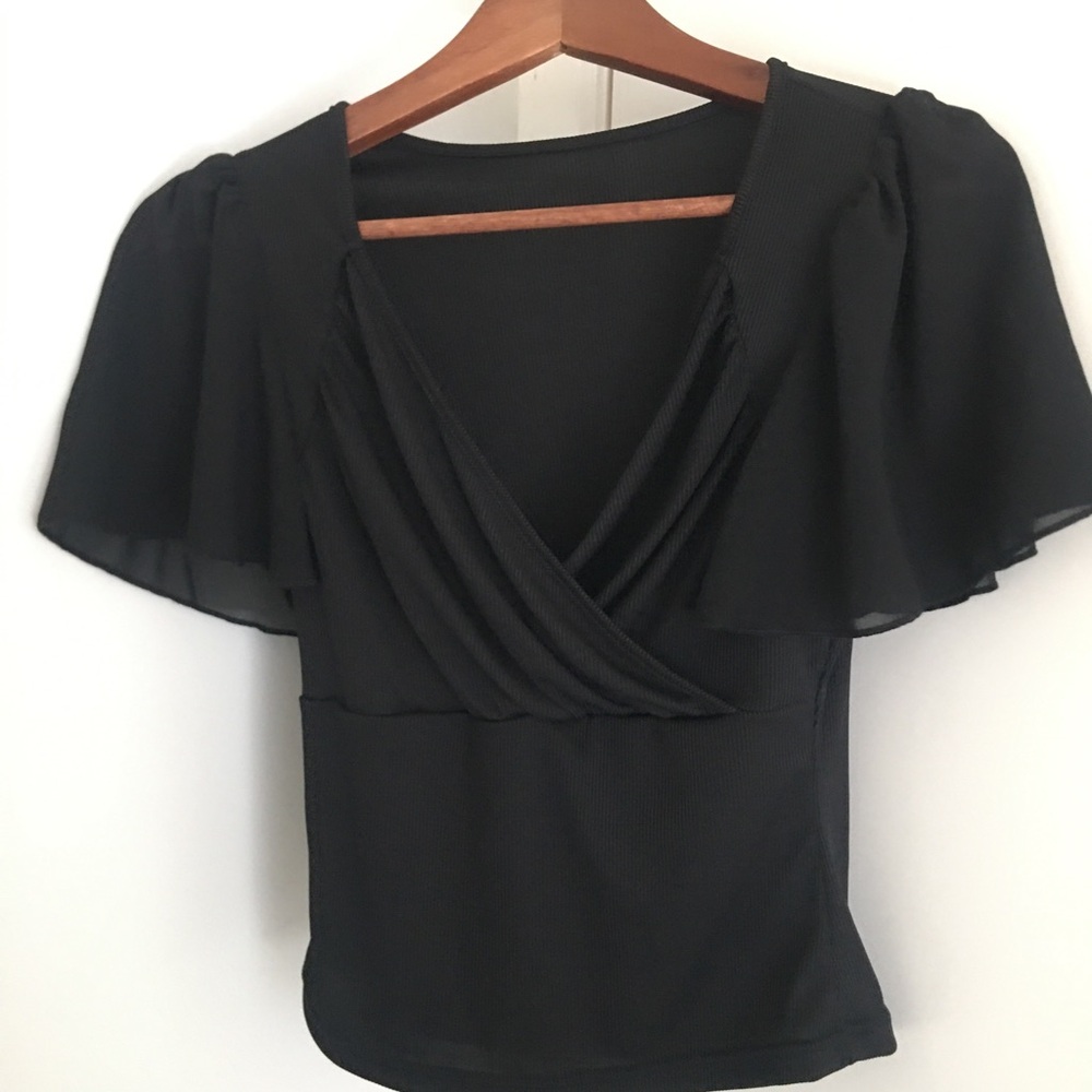 Zara Black Short Sleeve Wrap Top
